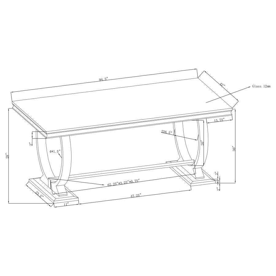 Antoine Rectangular 95-inch Glass Top Dining Table Black