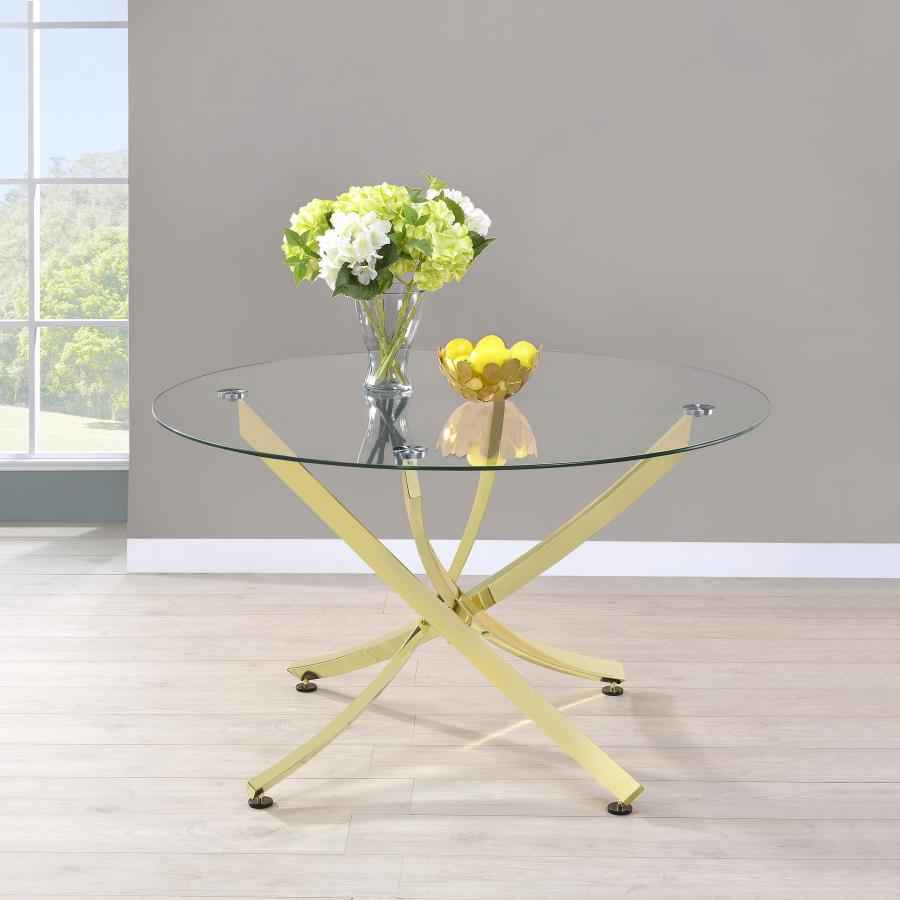 Beckham Round 46-inch Glass Top Dining Table Brass