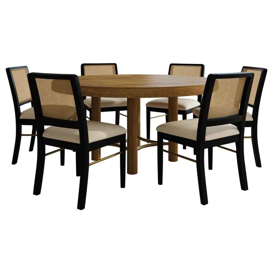 Arini 7-piece Round Dining Table Set Sand Wash and Black - Home & Sleep Outlet