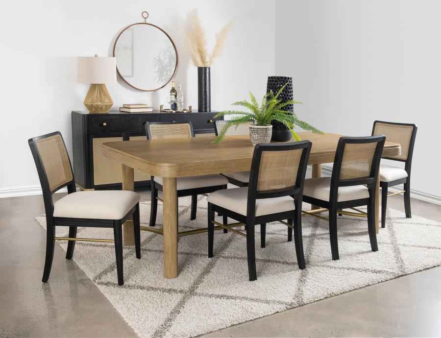 Arini 7-piece Extension Leaf Dining Table Set Sand Wash and Black - Home & Sleep Outlet