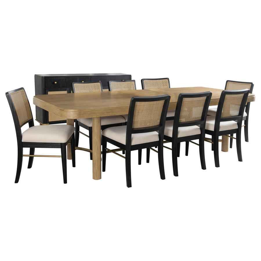 Arini 9-piece Extension Leaf Dining Table Set Sand Wash and Black - Home & Sleep Outlet