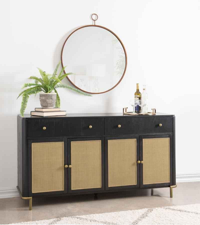 Arini 2-drawer Cane Door Dining Sideboard Server Black - Home & Sleep Outlet