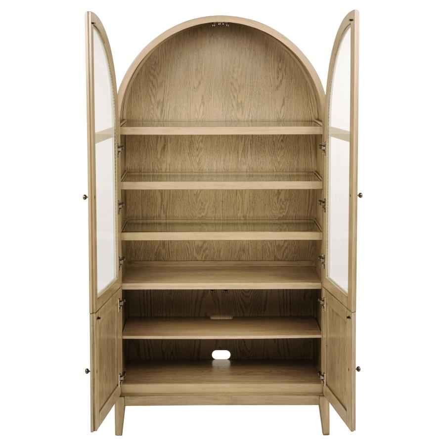 Kailani 4-Door Cane Dining Vitrine Display Cabinet Beige Oak