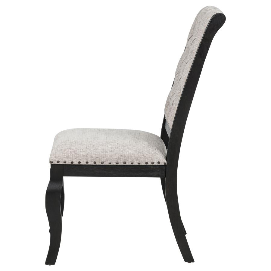 Phelps Upholstered Dining Side Chair Tan Distressed Noir (Set of 2)