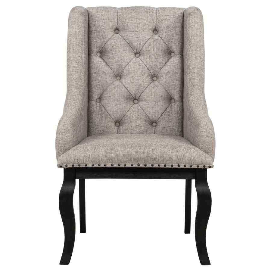 Phelps Upholstered Dining Arm Chair Tan Distressed Noir (Set of 2)
