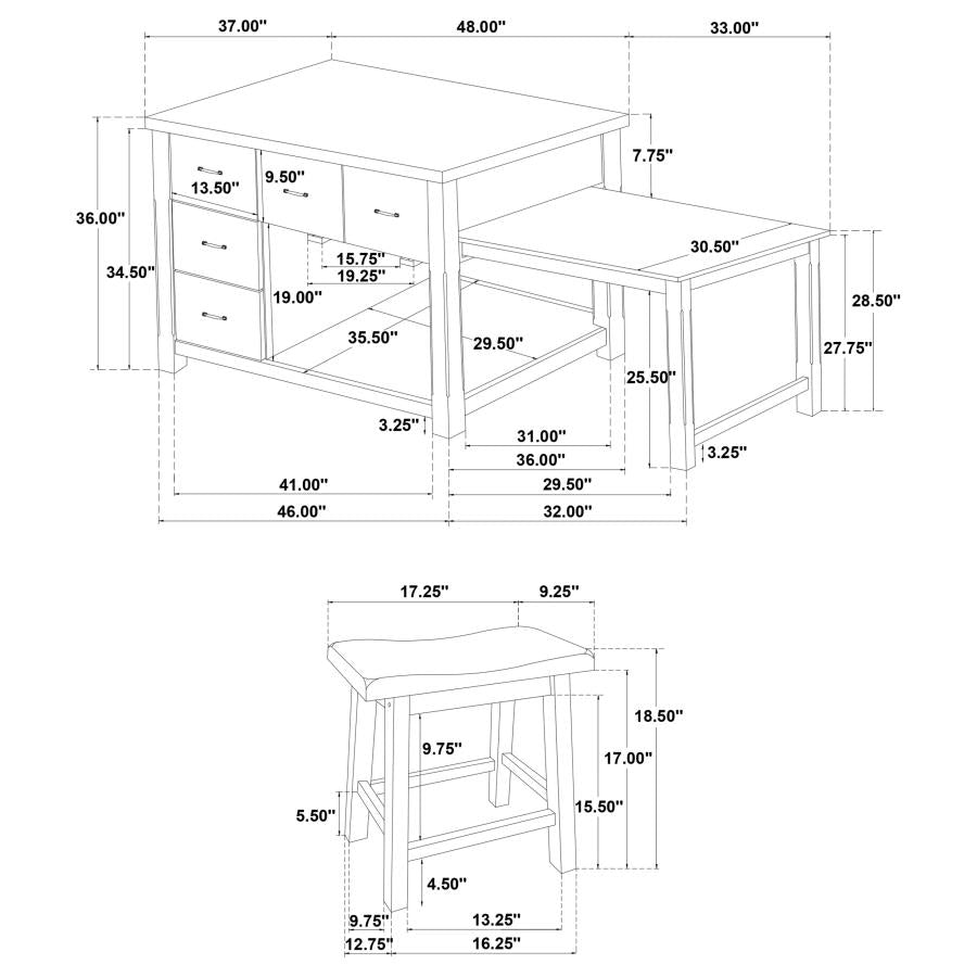 Mayfair 3-piece Kitchen Island with Extension Table Dark Oak - Home & Sleep Outlet