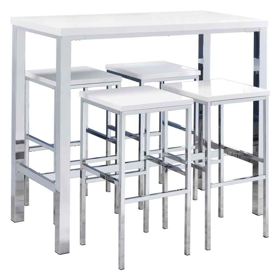 Natividad 5-piece Pub Height Bar Table Set White High Gloss - Home & Sleep Outlet