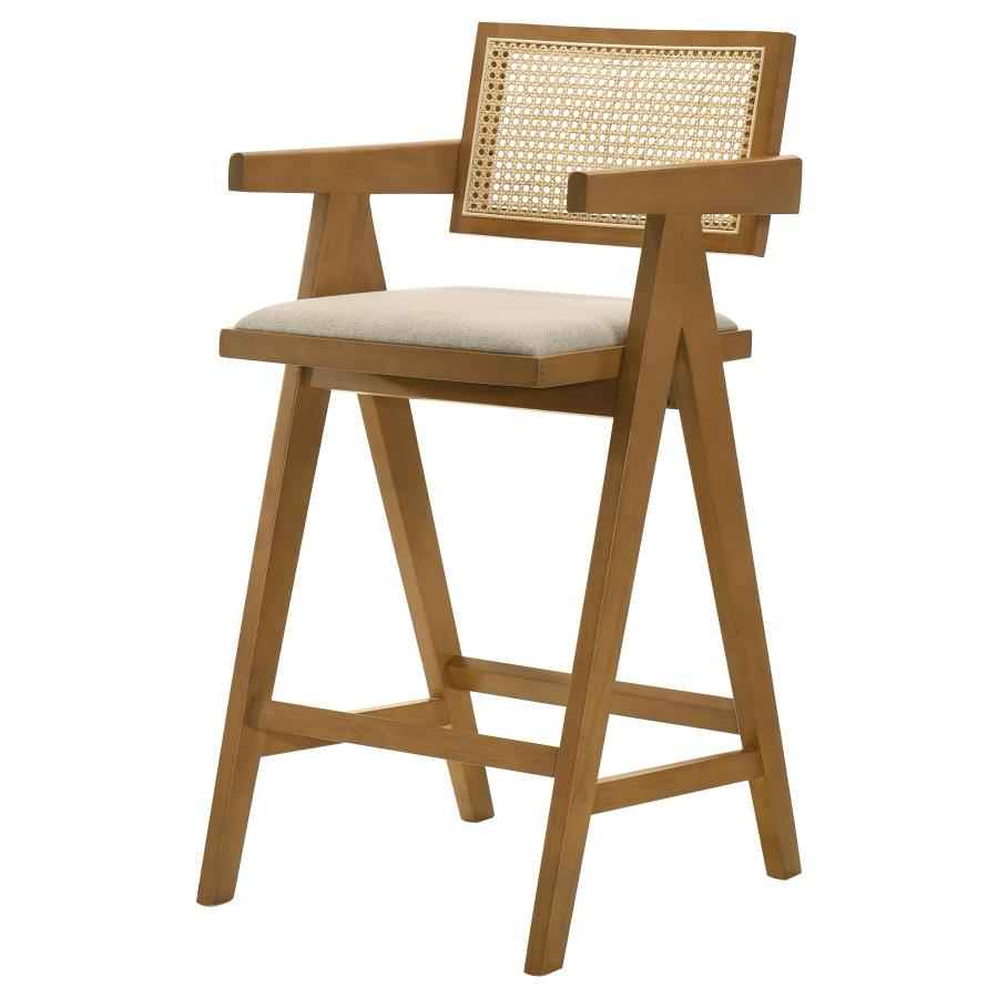 Kane Woven Rattan Wood Bar Chair Light Walnut (Set of 2) - Home & Sleep Outlet