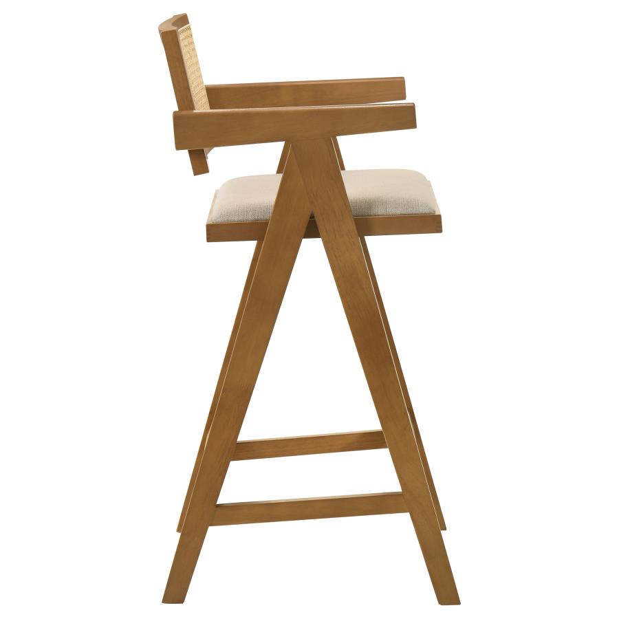Kane Woven Rattan Wood Bar Chair Light Walnut (Set of 2) - Home & Sleep Outlet