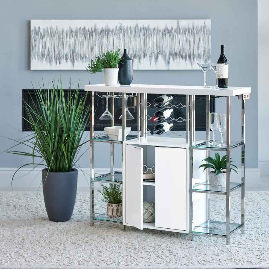 Gallimore 2-door Bar Cabinet Wine Storage White High Gloss - Home & Sleep Outlet