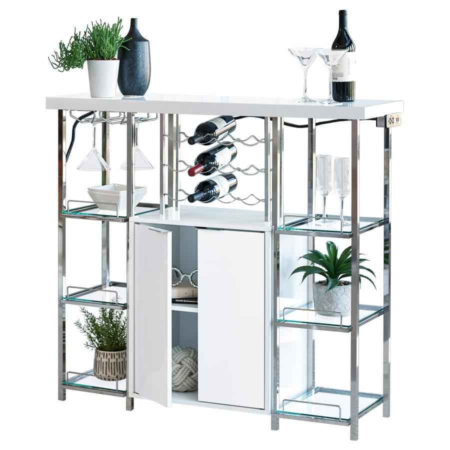 Gallimore 2-door Bar Cabinet Wine Storage White High Gloss - Home & Sleep Outlet
