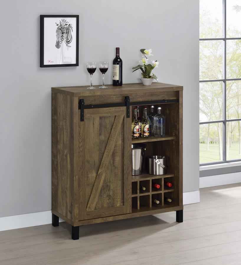 Arlington Sliding Door Home Bar Wine Cabinet Rustic Oak - Home & Sleep Outlet