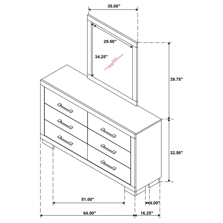 Jessica 6-drawer Dresser with Mirror Snow White