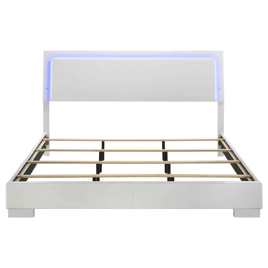Felicity Wood Eastern King LED Panel Bed White High Gloss
