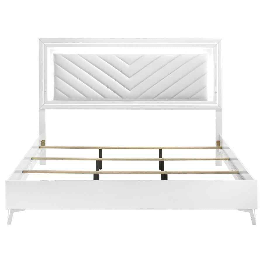 Cassia Eastern King LED Panel Bed White High Gloss