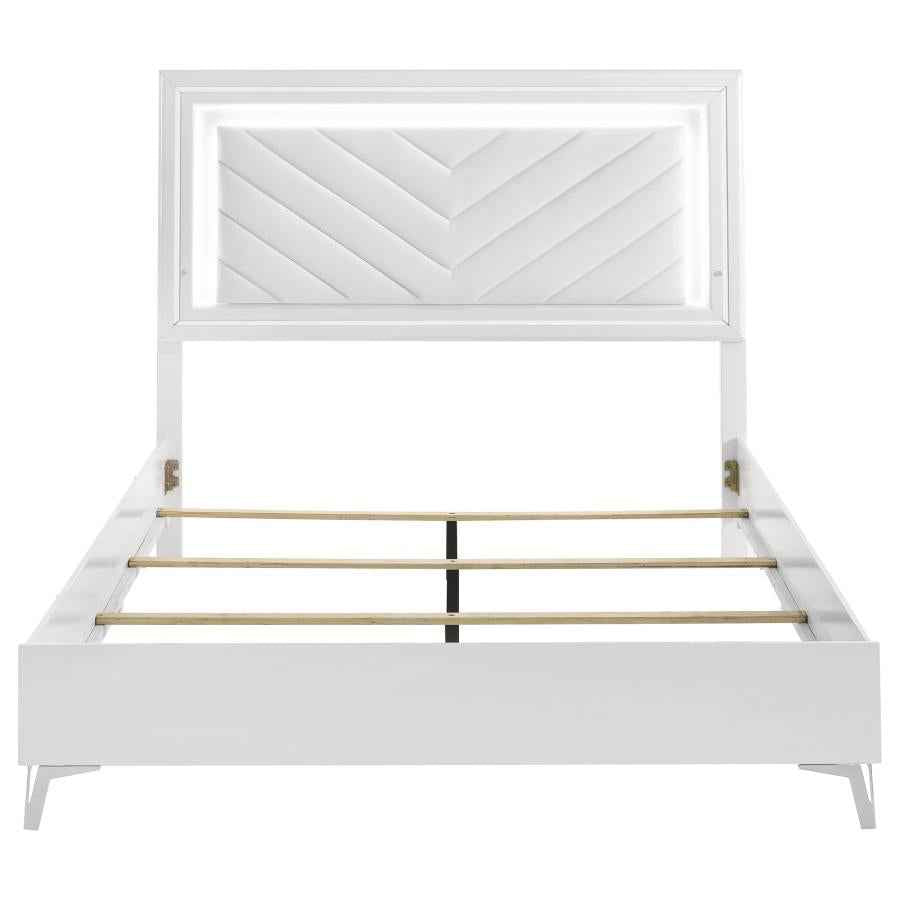 Cassia Queen LED Panel Bed White High Gloss