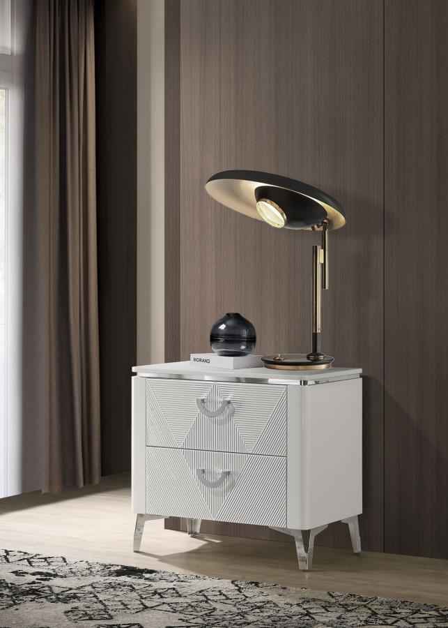 Cassia 2-drawer Nightstand Bedside Table White High Gloss