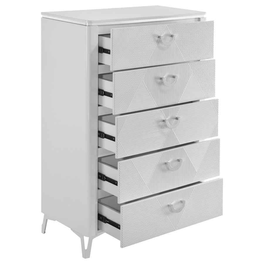 Cassia 5-drawer Bedroom Chest of Drawers White High Gloss