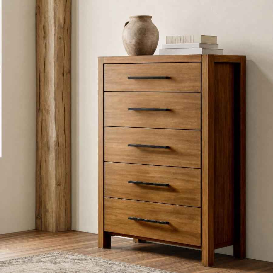 Adderley 5-drawer Bedroom Chest of Drawers Warm Brown - Home & Sleep Outlet