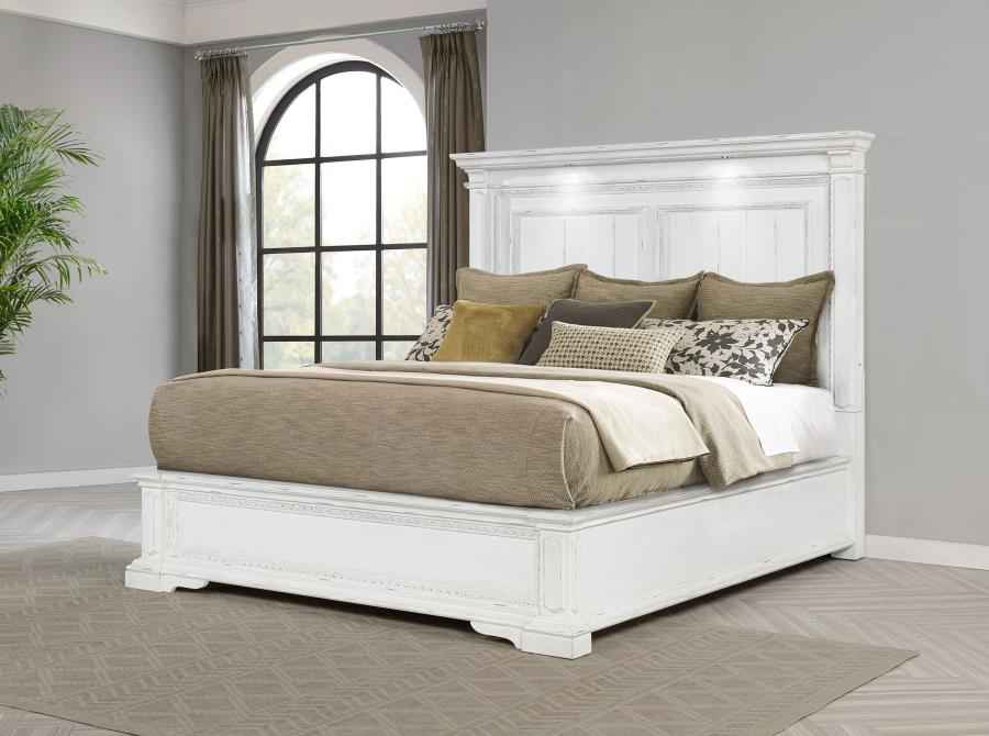 McKinney Eastern King LED Light Panel Bed Vintage White - Home & Sleep Outlet