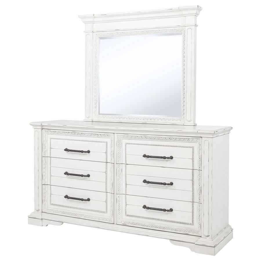 McKinney 6-drawer Bedroom Dresser with Mirror Vintage White - Home & Sleep Outlet