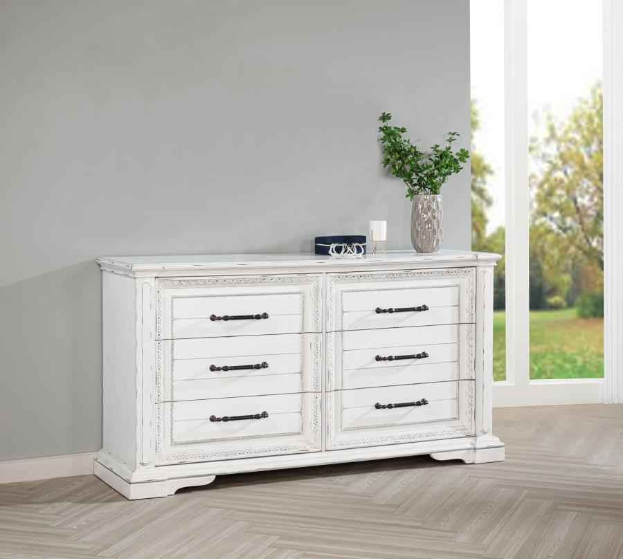 McKinney 6-drawer Bedroom Dresser Cabinet Vintage White - Home & Sleep Outlet