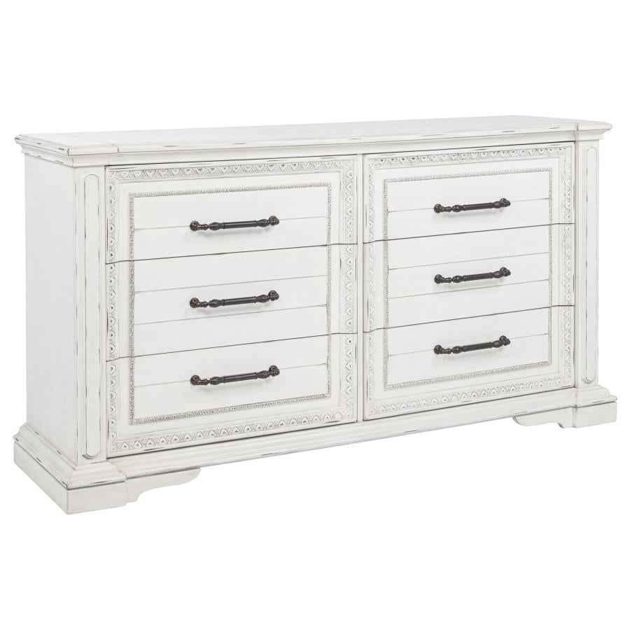 McKinney 6-drawer Bedroom Dresser Cabinet Vintage White - Home & Sleep Outlet