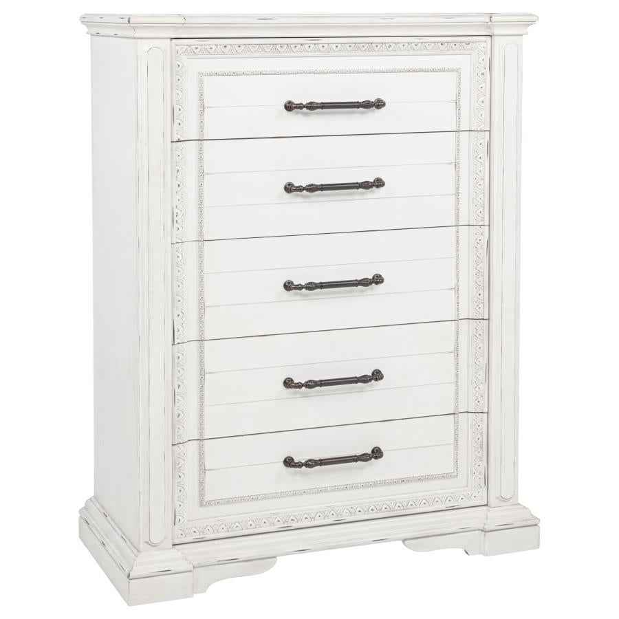 McKinney 5-drawer Bedroom Chest of Drawers Vintage White - Home & Sleep Outlet