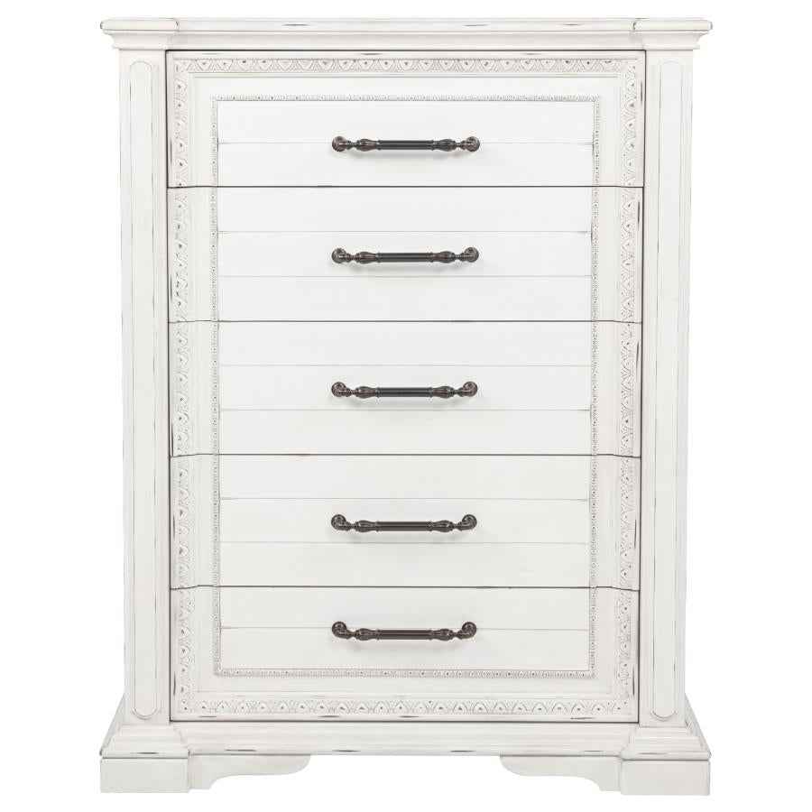 McKinney 5-drawer Bedroom Chest of Drawers Vintage White - Home & Sleep Outlet