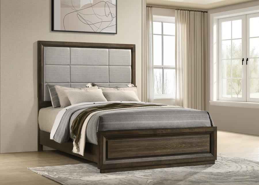 Atlas 64-inch Queen Upholstered Panel Bed Grey and Dark Oak