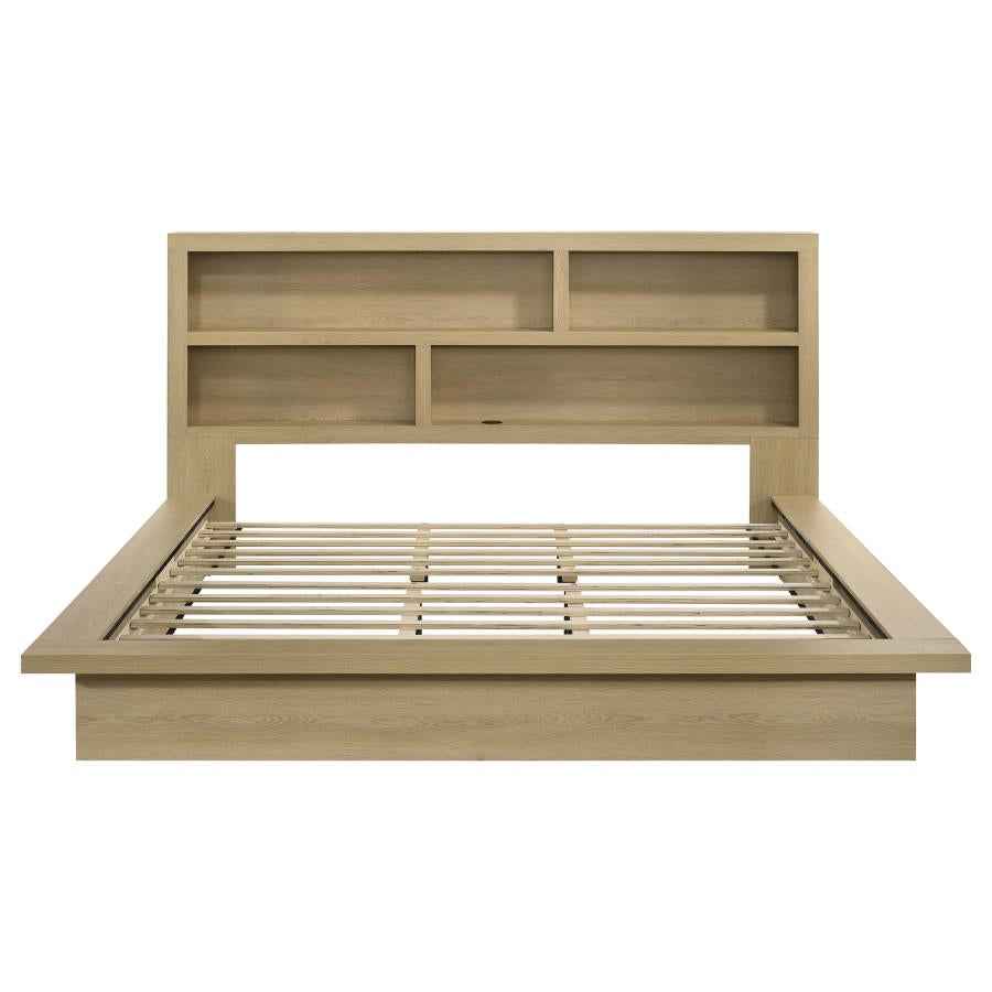Hendricks Eastern King Bookcase Headboard Platform Bed Light Oak