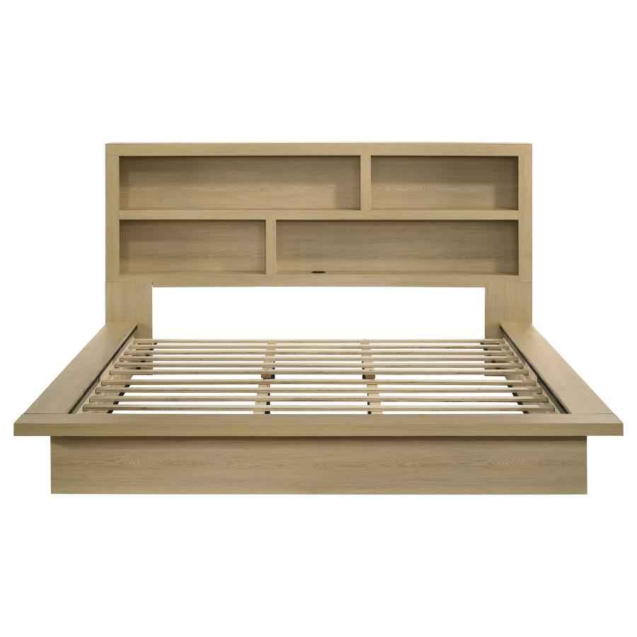 Hendricks California King Bookcase Headboard Platform Bed Light Oak