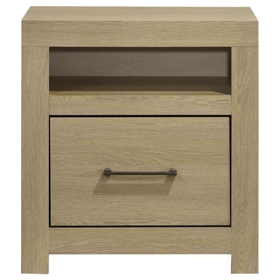 Hendricks 1-drawer Nightstand Bedside Table with Cubby Light Oak