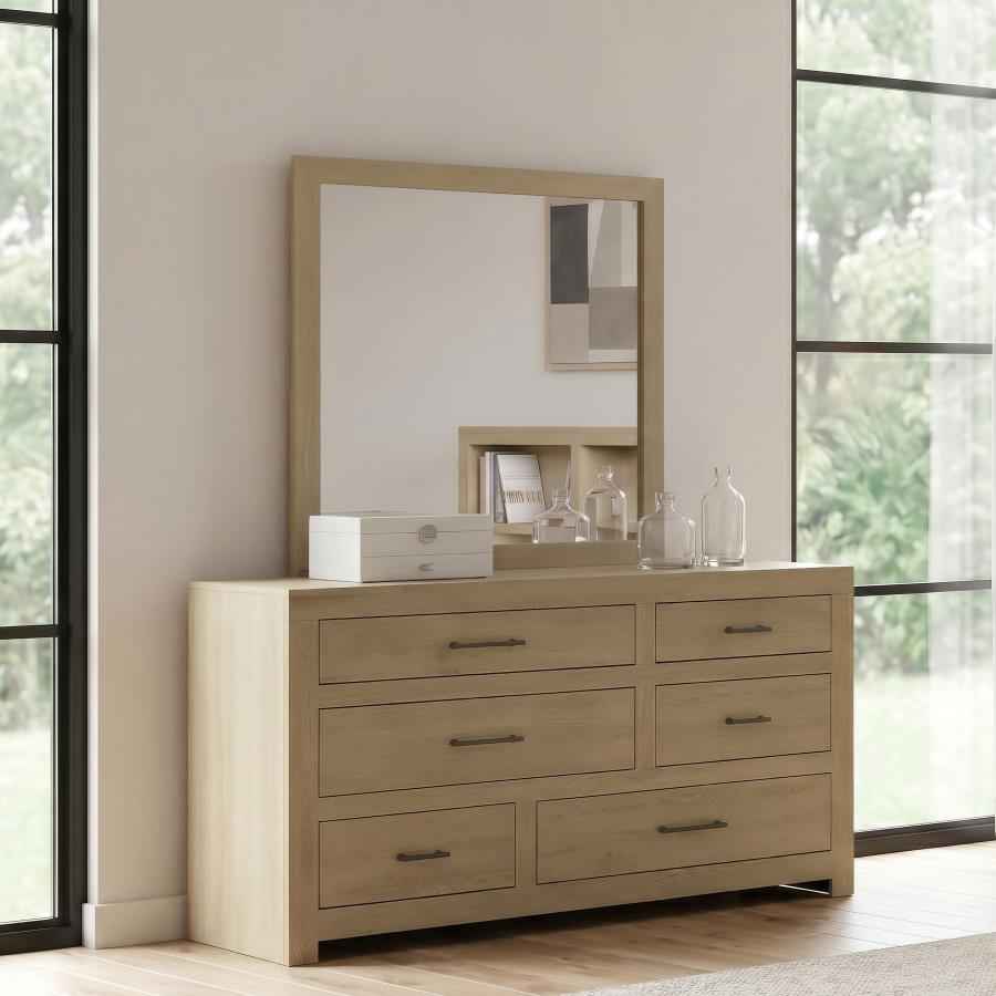 Hendricks 6-drawer Bedroom Dresser and Mirror Light Oak