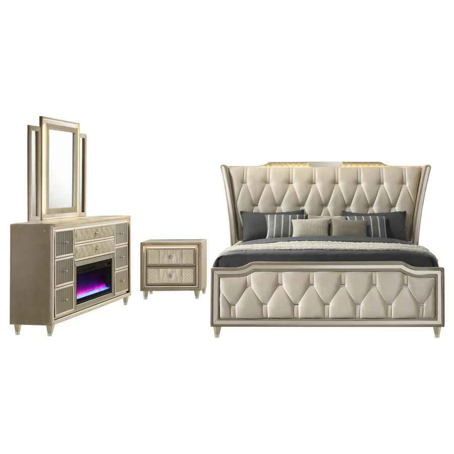 Lorient 4-piece Eastern King Bedroom Set Ivory and Camel