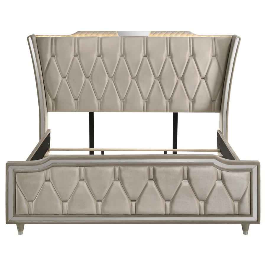 Lorient Eastern King LED Upholstered Bed Ivory and Camel