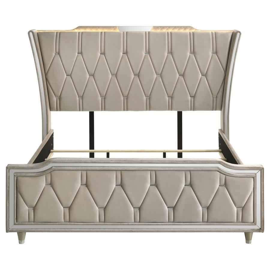 Lorient California King LED Upholstered Bed Ivory and Camel