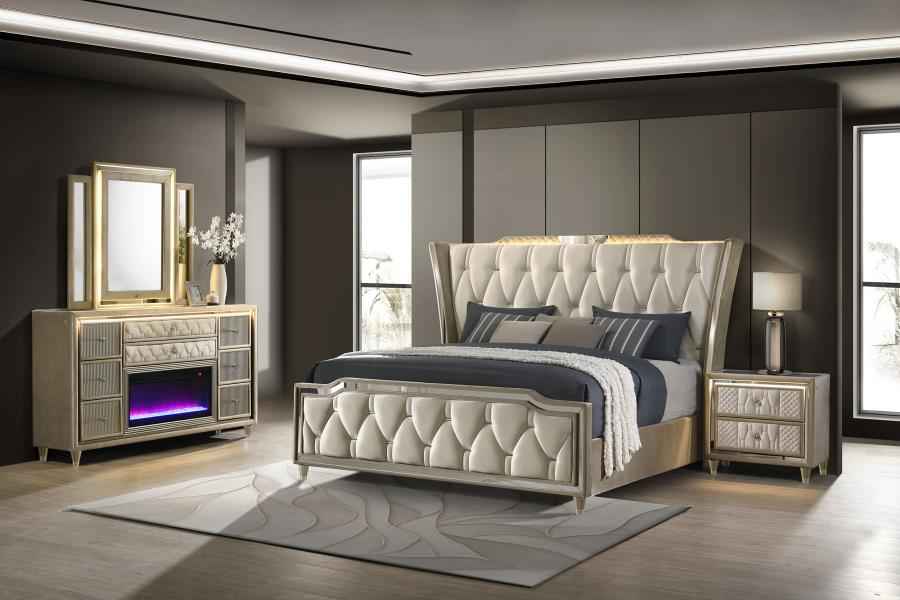 Lorient 4-piece Queen Bedroom Set Ivory and Camel