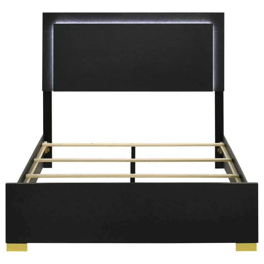 Marceline Wood Full LED Panel Bed Black