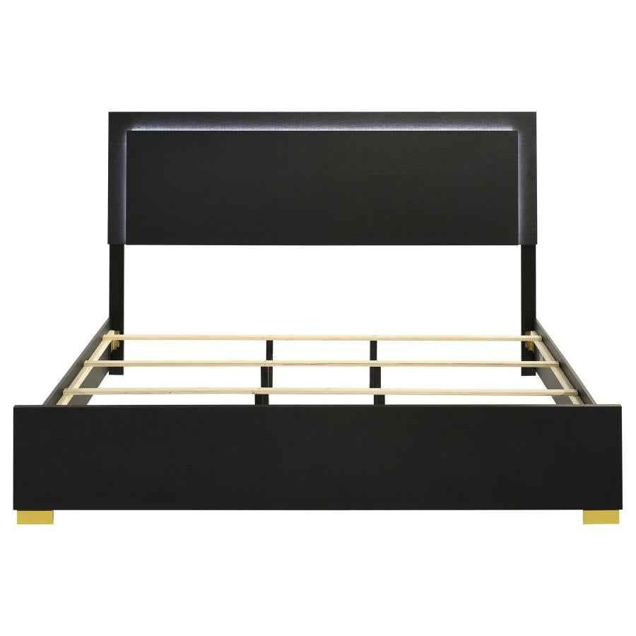 Marceline Wood Eastern King LED Panel Bed Black
