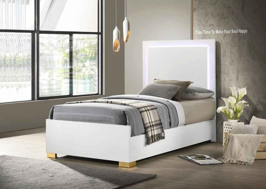 Marceline Wood Twin LED Panel Bed White - Home & Sleep Outlet
