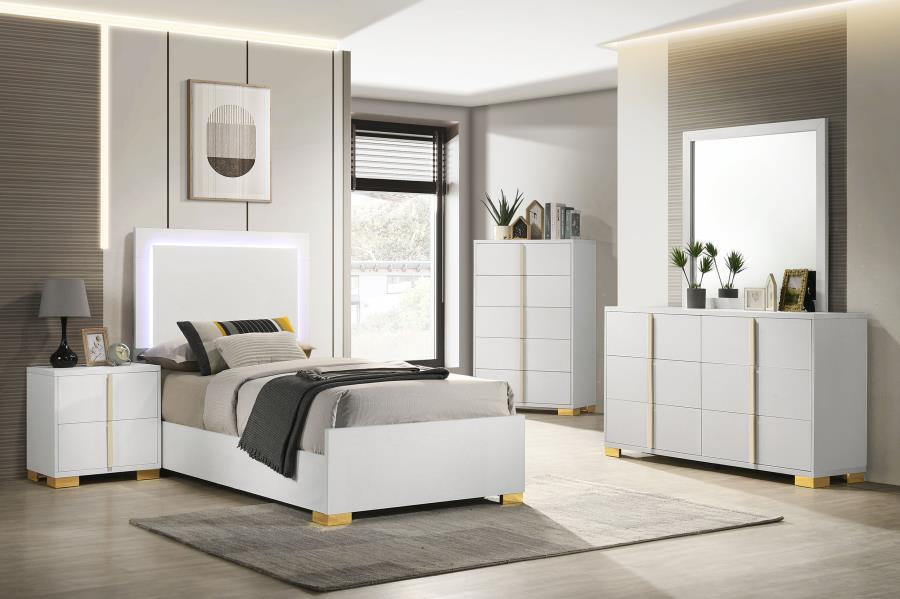 Marceline Wood Twin LED Panel Bed White - Home & Sleep Outlet