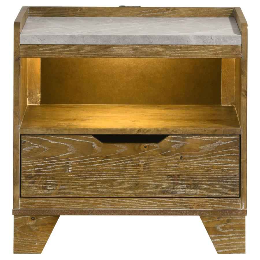 Henderson 1-drawer LED Nightstand Bedside Table Medium Oak - Home & Sleep Outlet