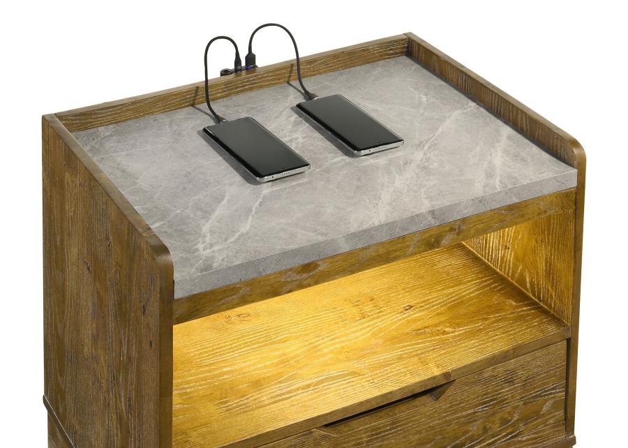 Henderson 1-drawer LED Nightstand Bedside Table Medium Oak - Home & Sleep Outlet