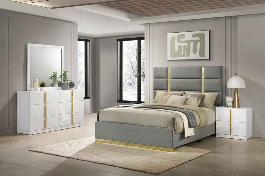 Ines 4-piece Queen Bedroom Set Grey and White High Gloss - Home & Sleep Outlet