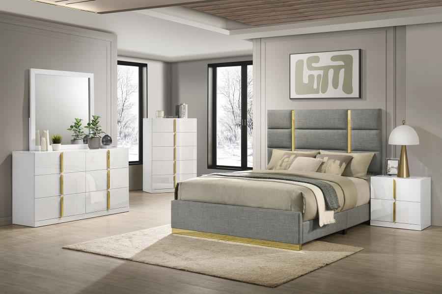 Ines 5-piece Queen Bedroom Set Grey and White High Gloss - Home & Sleep Outlet