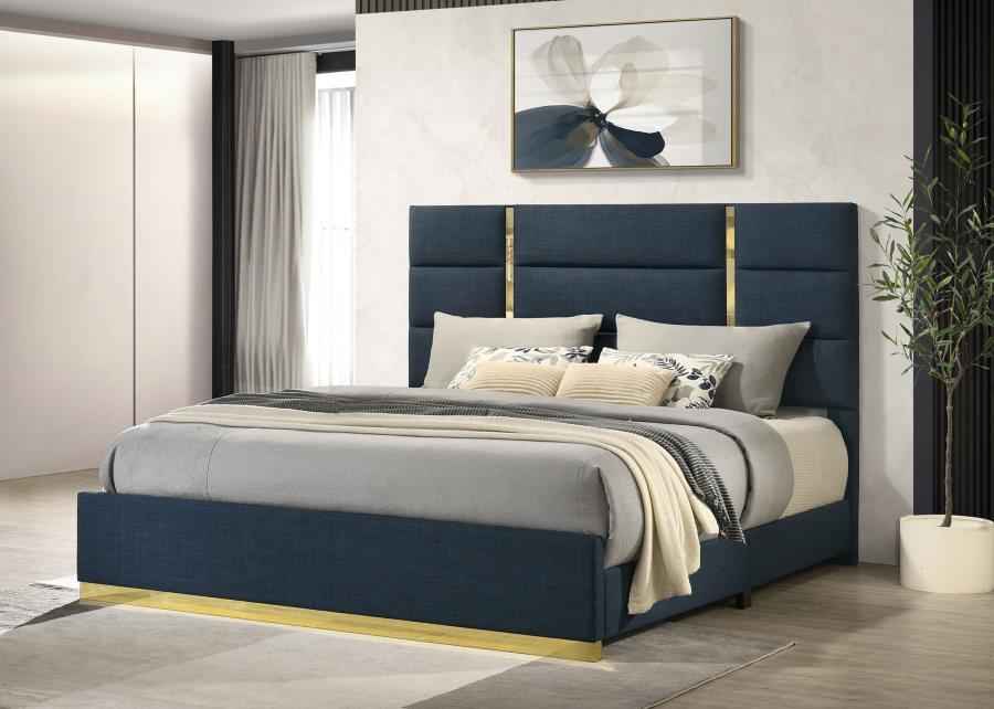Ines 56-inch Fabric Upholstered Eastern King Panel Bed Navy - Home & Sleep Outlet