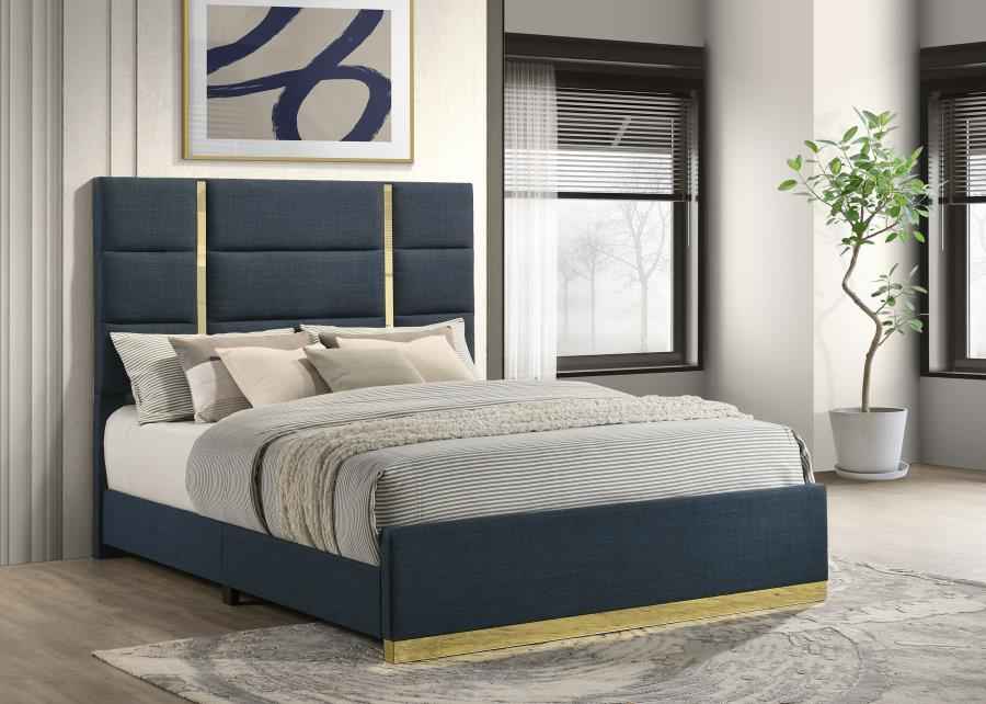 Ines 56-inch Fabric Upholstered Queen Panel Bed Navy - Home & Sleep Outlet