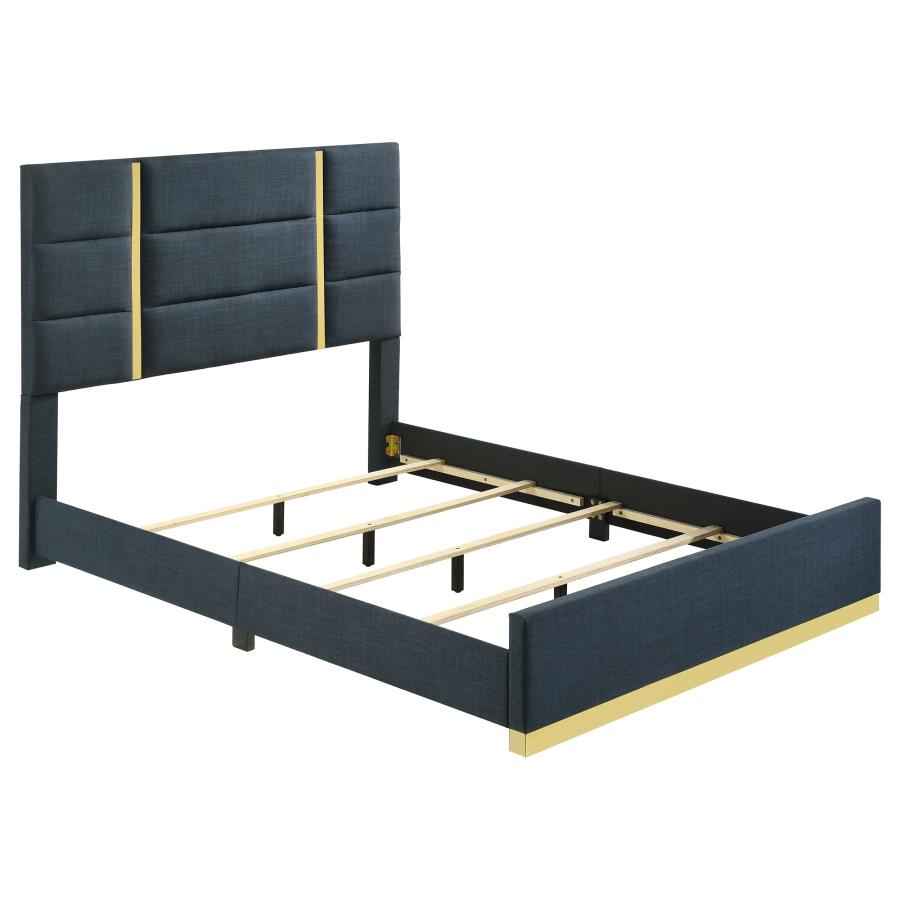 Ines 56-inch Fabric Upholstered Queen Panel Bed Navy - Home & Sleep Outlet