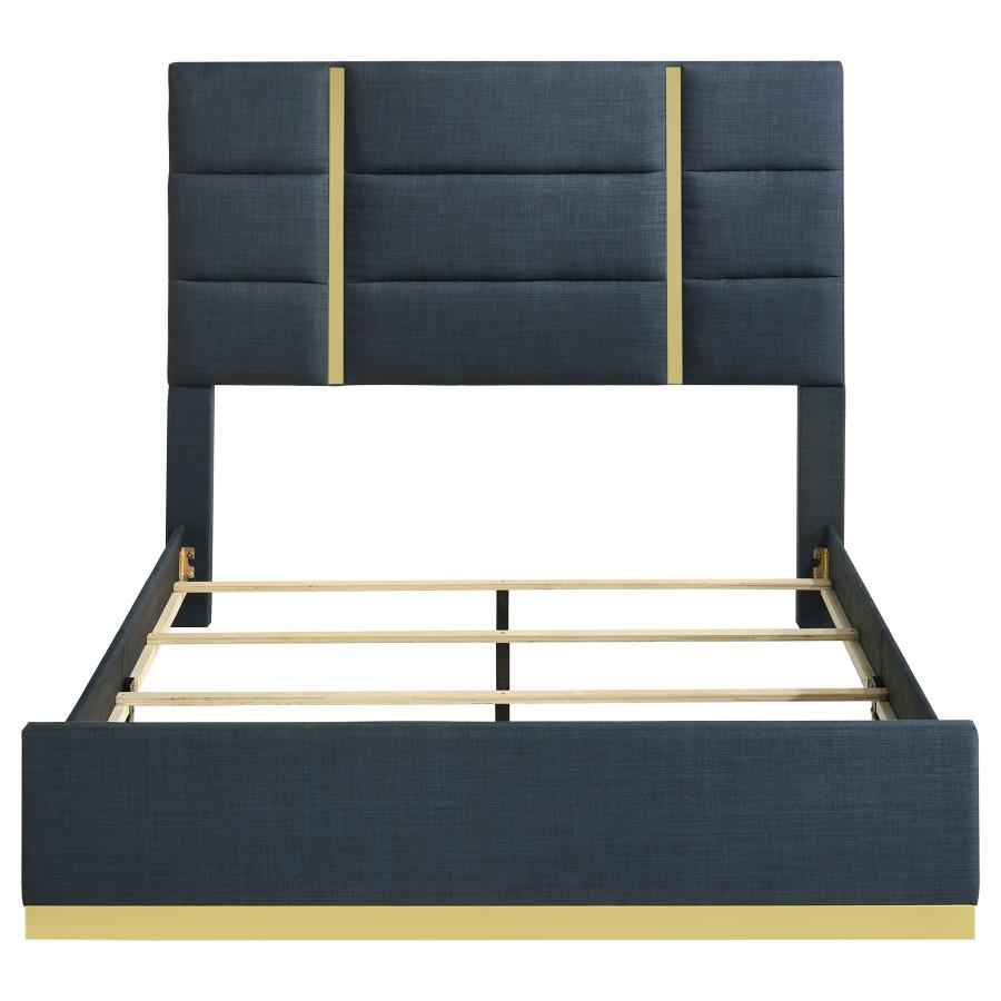 Ines 56-inch Fabric Upholstered Queen Panel Bed Navy - Home & Sleep Outlet
